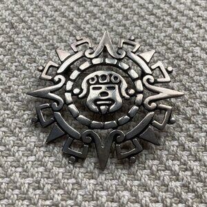 Taxco Mexico Sterling Aztec Sun God Brooch / Pendant, 10.2g, Alberto Diaz Ocampo